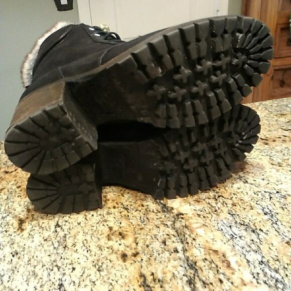 Steve Madden Comfort Faux Fur Trim Lace Up Combat Ankle Boots Bootie Black 9 - Picture 10 of 12